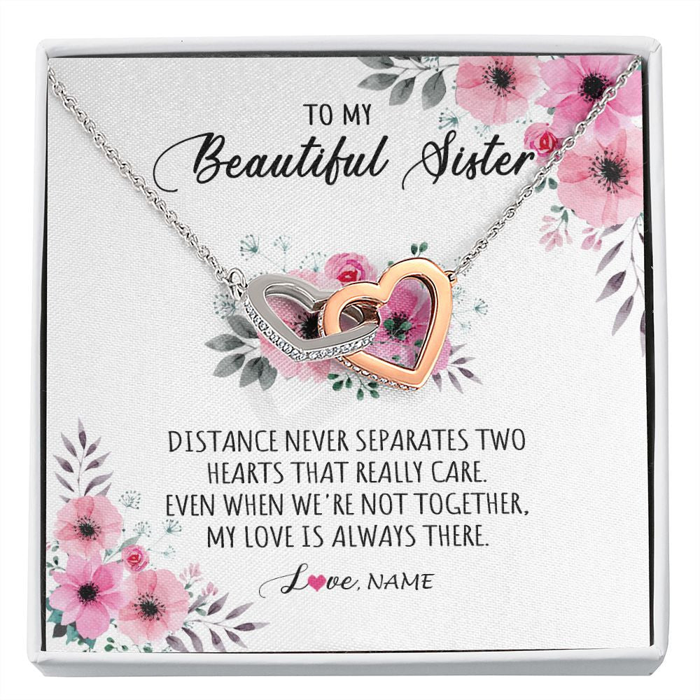 Interlocking Hearts Necklace | Personalized To My Sister Necklace From Sister Brother My Love Is Always There Sister Birthday Graduation Christmas Jewelry Customized Gift Box Message Card | siriusteestore
