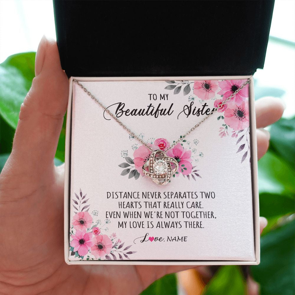 Love Knot Necklace | Personalized To My Sister Necklace From Sister Brother My Love Is Always There Sister Birthday Graduation Christmas Jewelry Customized Gift Box Message Card | siriusteestore