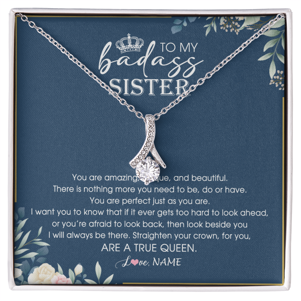 Alluring Beauty Necklace | Personalized To My Sister Necklace From Sister Brother Straighten Your Crown Queen Sister Pendant Jewelry Birthday Christmas Customized Gift Box Message Card | siriusteestore