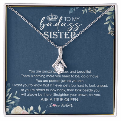Alluring Beauty Necklace | Personalized To My Sister Necklace From Sister Brother Straighten Your Crown Queen Sister Pendant Jewelry Birthday Christmas Customized Gift Box Message Card | siriusteestore