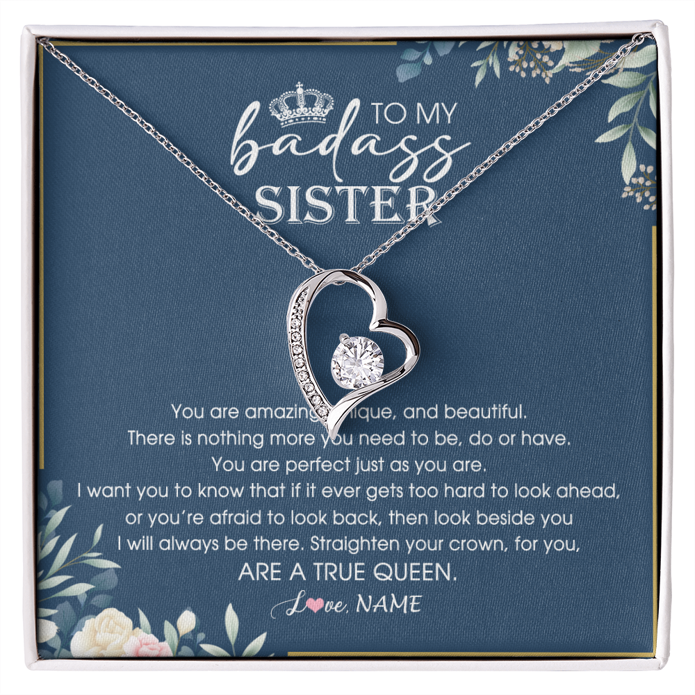 Forever Love Necklace | Personalized To My Sister Necklace From Sister Brother Straighten Your Crown Queen Sister Pendant Jewelry Birthday Christmas Customized Gift Box Message Card | siriusteestore
