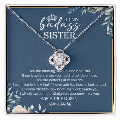 Love Knot Necklace | Personalized To My Sister Necklace From Sister Brother Straighten Your Crown Queen Sister Pendant Jewelry Birthday Christmas Customized Gift Box Message Card | siriusteestore