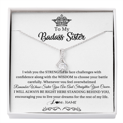 Alluring Beauty Necklace | Personalized To My Sister Necklace From Sister Brother Straighten Your Crown Sister Pendant Jewelry Birthday Christmas Customized Gift Box Message Card | siriusteestore