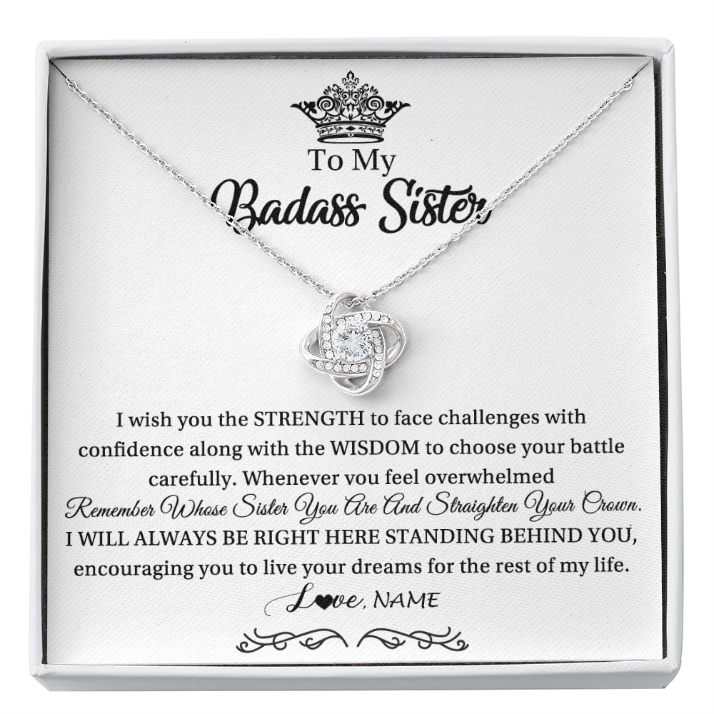 Love Knot Necklace | Personalized To My Sister Necklace From Sister Brother Straighten Your Crown Sister Pendant Jewelry Birthday Christmas Customized Gift Box Message Card | siriusteestore