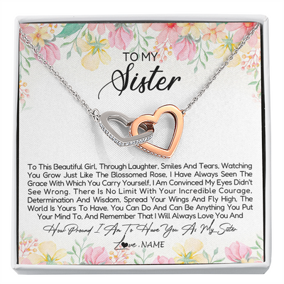 Interlocking Hearts Necklace | Personalized To My Sister Necklace From Sister Brother To This Beautiful Girl Sister Pendant Jewelry Birthday Christmas Customized Gift Box Message Card | siriusteestore