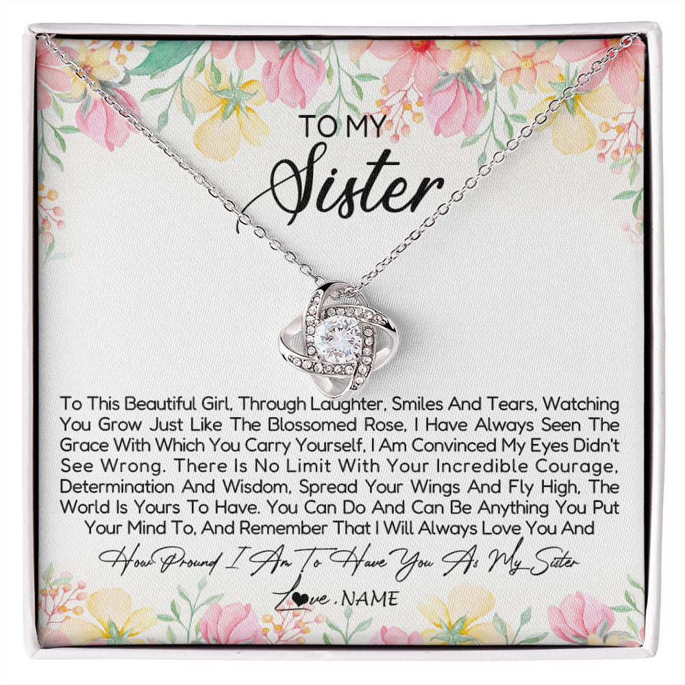 Love Knot Necklace | Personalized To My Sister Necklace From Sister Brother To This Beautiful Girl Sister Pendant Jewelry Birthday Christmas Customized Gift Box Message Card | siriusteestore