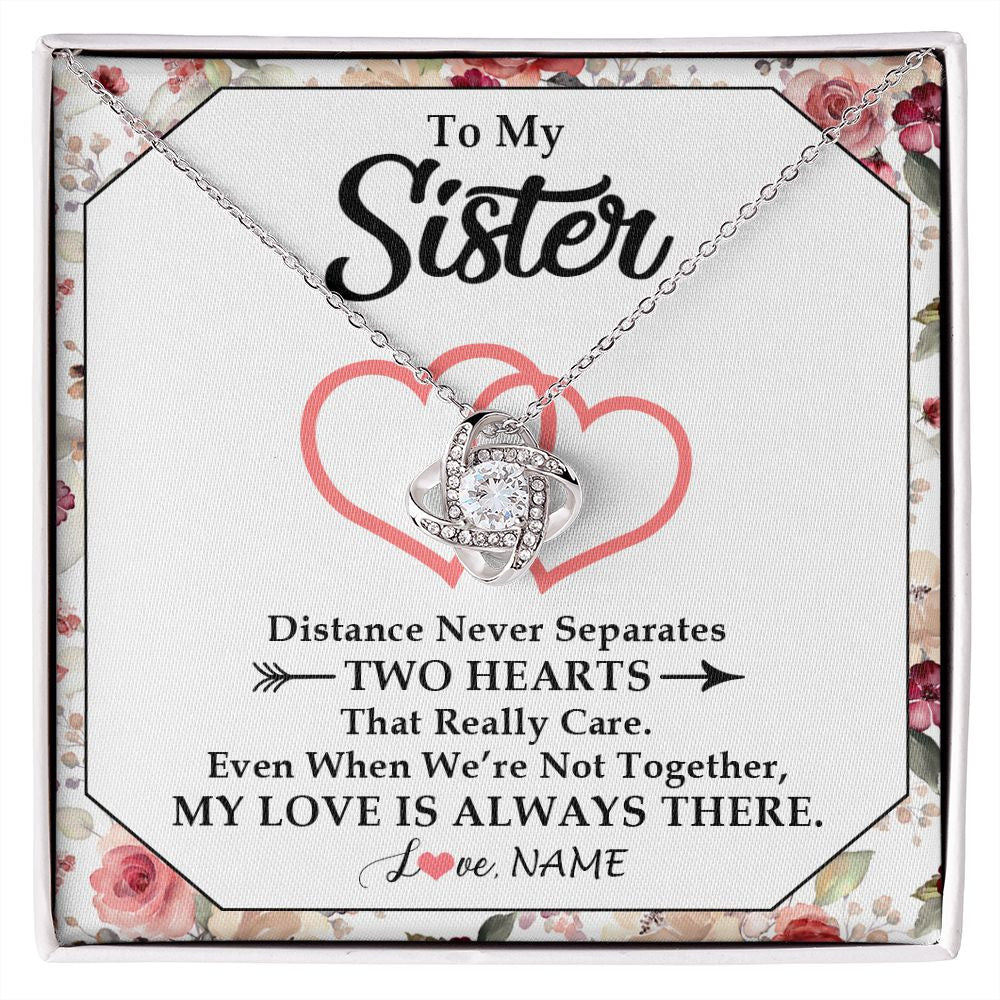 Love Knot Necklace | Personalized To My Sister Necklace From Sister Brother Two Hearts Together Sister Birthday Graduation Christmas Jewelry Customized Gift Box Message Card | siriusteestore