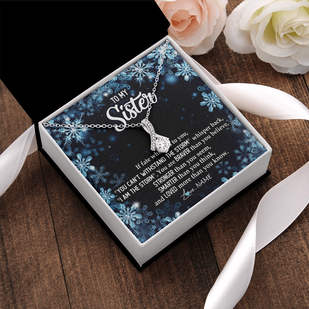 Alluring Beauty Necklace | Personalized To My Sister Necklace From Sister Brother Whisper Back I Am The Storm Sister Pendant Jewelry Birthday Graduation Christmas Customized Message Card | siriusteestore