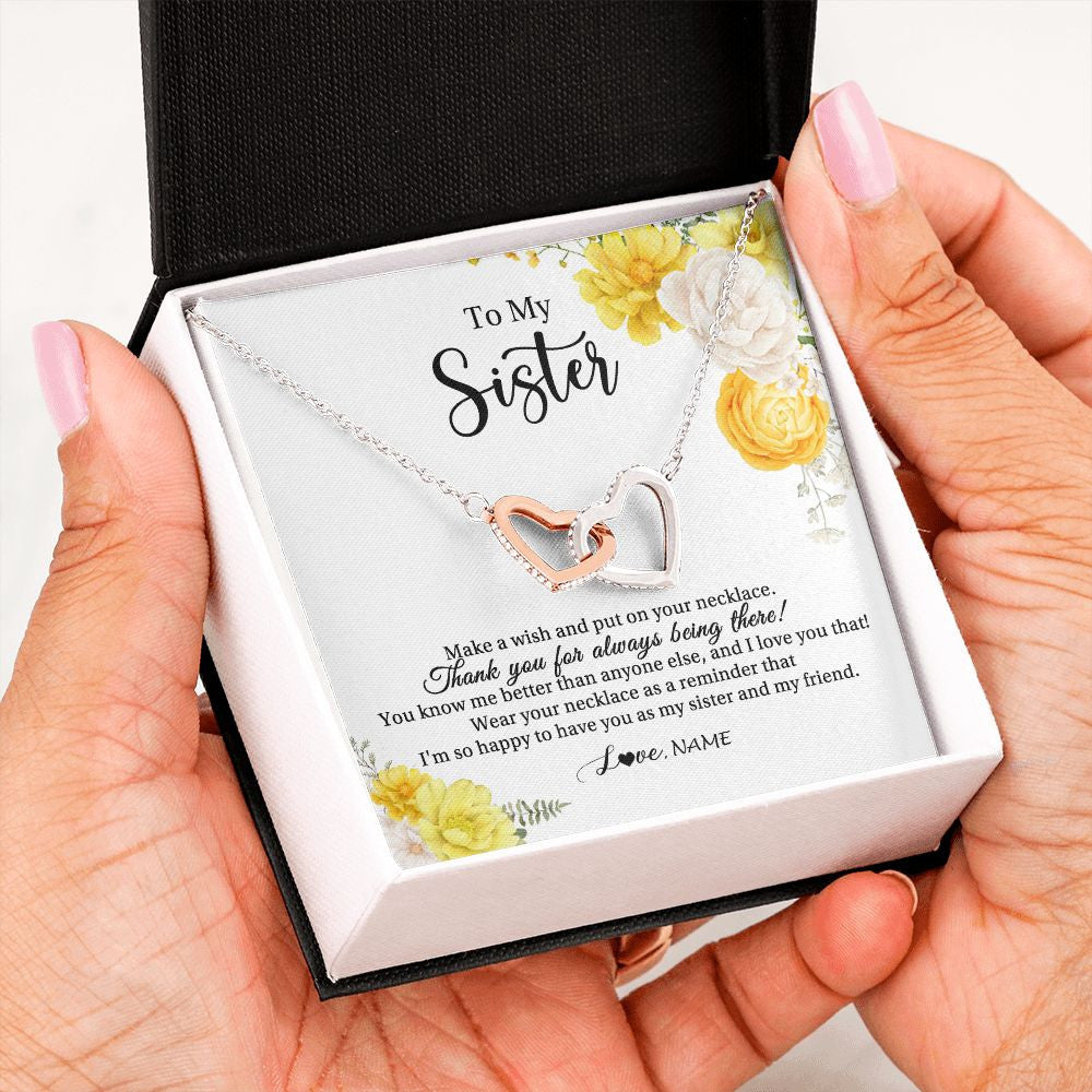 Interlocking Hearts Necklace | Personalized To My Sister Necklace From Sister My Friend Unbiological Sister Soul Sister Birthday Christmas Graduation Jewelry Customized Gift Box Message Card | siriusteestore