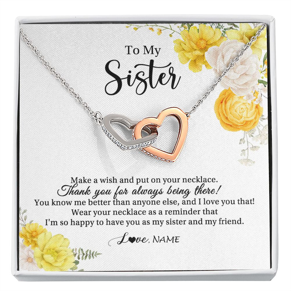 Interlocking Hearts Necklace | Personalized To My Sister Necklace From Sister My Friend Unbiological Sister Soul Sister Birthday Christmas Graduation Jewelry Customized Gift Box Message Card | siriusteestore
