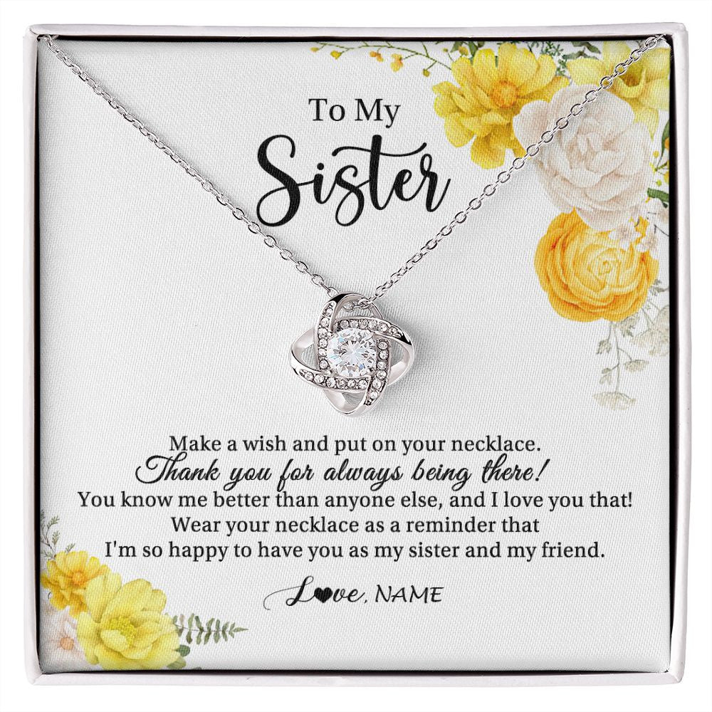 Love Knot Necklace | Personalized To My Sister Necklace From Sister My Friend Unbiological Sister Soul Sister Birthday Christmas Graduation Jewelry Customized Gift Box Message Card | siriusteestore