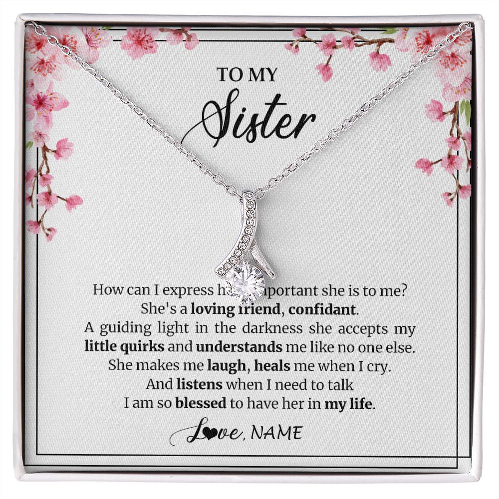 Alluring Beauty Necklace | Personalized To My Sister Necklace From Sister She's A Loving Friend Bestie Sister Birthday Graduation Christmas Pendant Customized Gift Box Message Card | siriusteestore