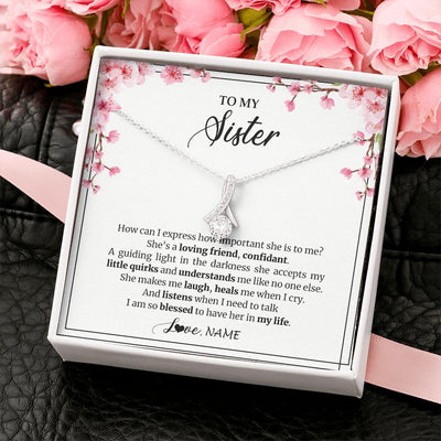 Alluring Beauty Necklace | Personalized To My Sister Necklace From Sister She's A Loving Friend Bestie Sister Birthday Graduation Christmas Pendant Customized Gift Box Message Card | siriusteestore
