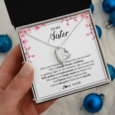 Forever Love Necklace | Personalized To My Sister Necklace From Sister She's A Loving Friend Bestie Sister Birthday Graduation Christmas Pendant Customized Gift Box Message Card | siriusteestore