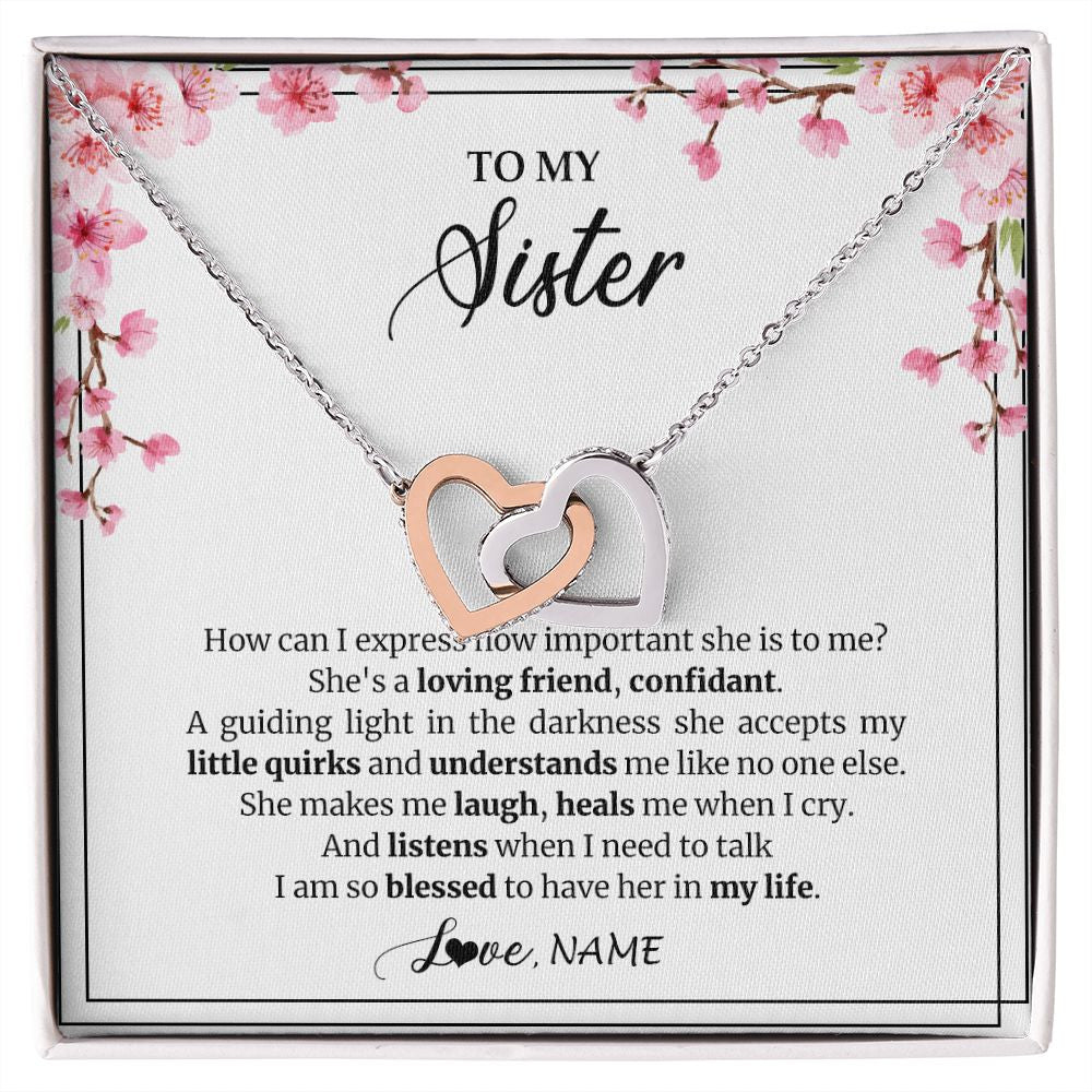 Interlocking Hearts Necklace | Personalized To My Sister Necklace From Sister She's A Loving Friend Bestie Sister Birthday Graduation Christmas Pendant Customized Gift Box Message Card | siriusteestore