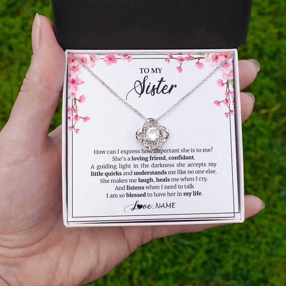 Love Knot Necklace | Personalized To My Sister Necklace From Sister She's A Loving Friend Bestie Sister Birthday Graduation Christmas Pendant Customized Gift Box Message Card | siriusteestore