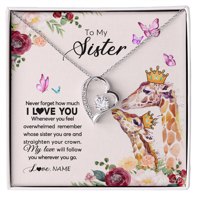 Forever Love Necklace | Personalized To My Sister Necklace Giraffe Never Forget How Much I Love You Sister Jewelry Birthday Graduation Christmas Customized Gift Box Message Card | siriusteestore