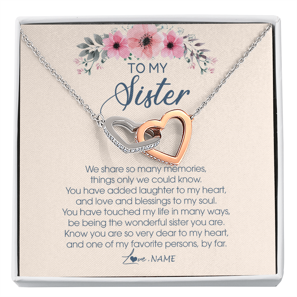 Interlocking Hearts Necklace | Personalized To My Sister Necklace On Her Wedding Day We Share So Many Memories Sister Jewelry Birthday Graduation Christmas Customized Gift Box Message Card | siriusteestore
