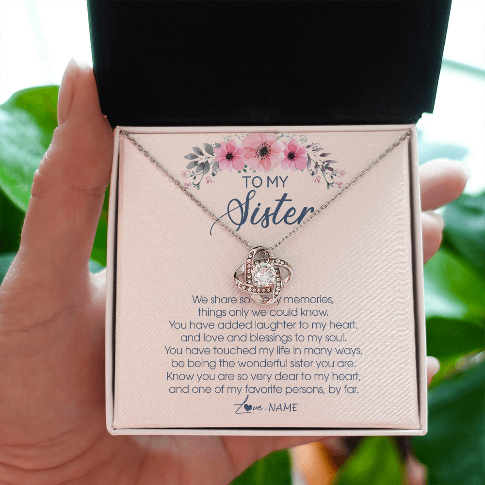 Love Knot Necklace | Personalized To My Sister Necklace On Her Wedding Day We Share So Many Memories Sister Jewelry Birthday Graduation Christmas Customized Gift Box Message Card | siriusteestore