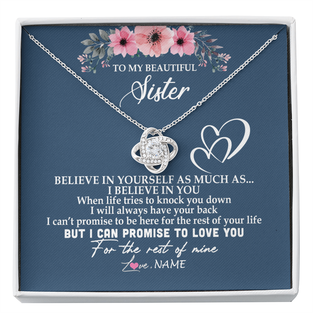 Love Knot Necklace | Personalized To My Sister Necklace from Brother Sister Believe In Yourself Sister Birthday Graduation Christmas Customized Message Card | siriusteestore