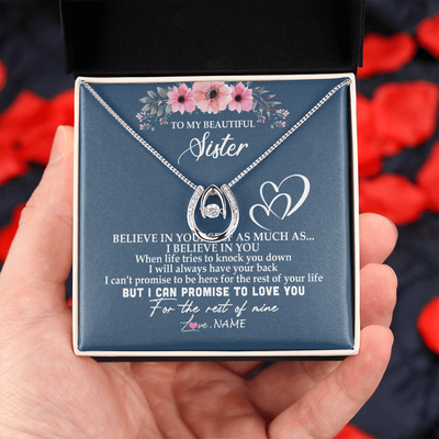 Lucky In Love Necklace | Personalized To My Sister Necklace from Brother Sister Believe In Yourself Sister Birthday Graduation Christmas Customized Message Card | siriusteestore