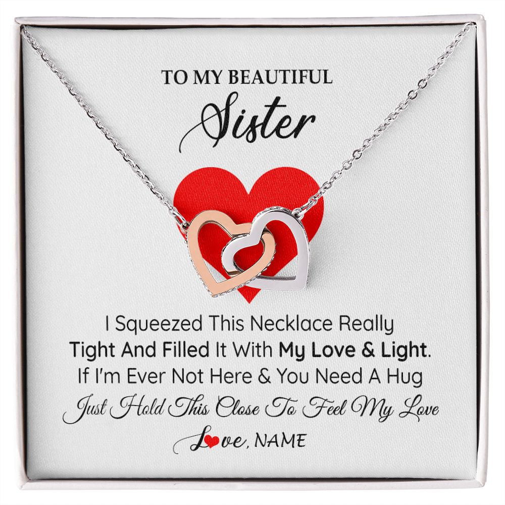Interlocking Hearts Necklace | Personalized To My Sister Necklace from Brother Sister I Squeezed This Necklace Sister Birthday Graduation Christmas Customized Gift Box Message Card | siriusteestore