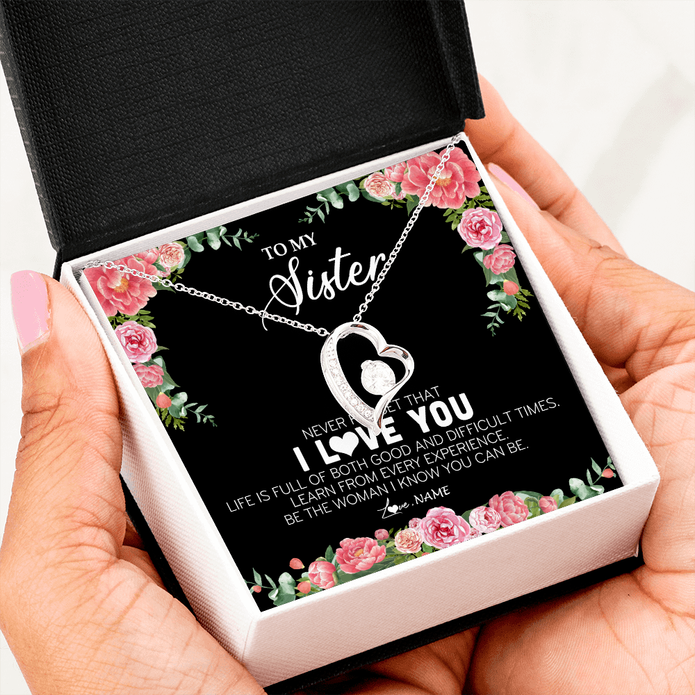 Forever Love Necklace | Personalized To My Sister Necklace from Brother Sister Never Forget I Love You Floral Jewelry for Sister Birthday Graduation Christmas Customized Message Card | siriusteestore