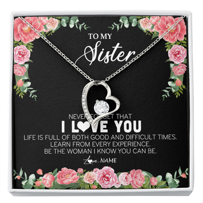 Forever Love Necklace | Personalized To My Sister Necklace from Brother Sister Never Forget I Love You Floral Jewelry for Sister Birthday Graduation Christmas Customized Message Card | siriusteestore