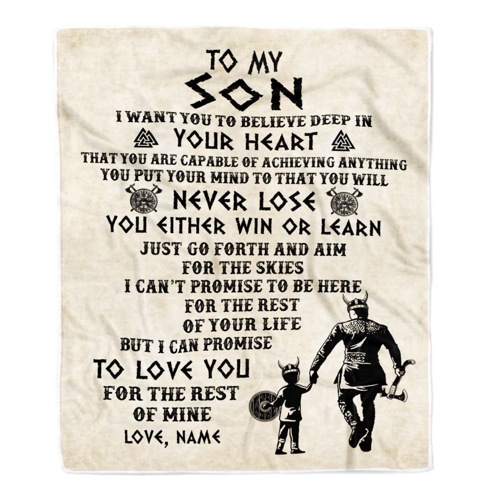 Personalized To My Son Blanket From Dad Father You Will Never Lose Viking Son Birthday Graduation Christmas Customized Fleece Throw Blanket | siriusteestore