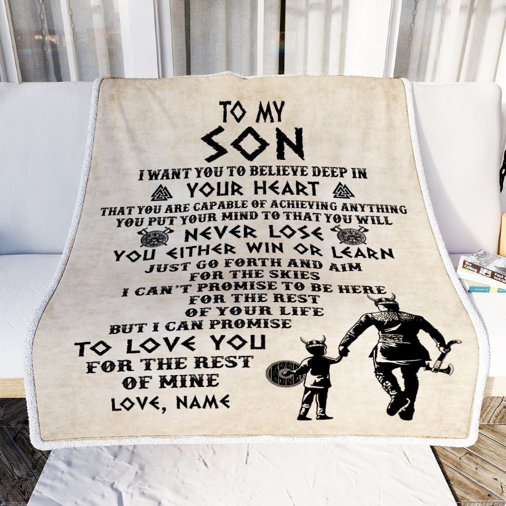 Personalized To My Son Blanket From Dad Father You Will Never Lose Viking Son Birthday Graduation Christmas Customized Fleece Throw Blanket | siriusteestore