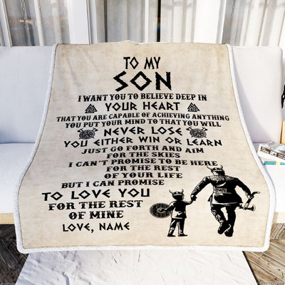 Personalized To My Son Blanket From Dad Father You Will Never Lose Viking Son Birthday Graduation Christmas Customized Fleece Throw Blanket | siriusteestore
