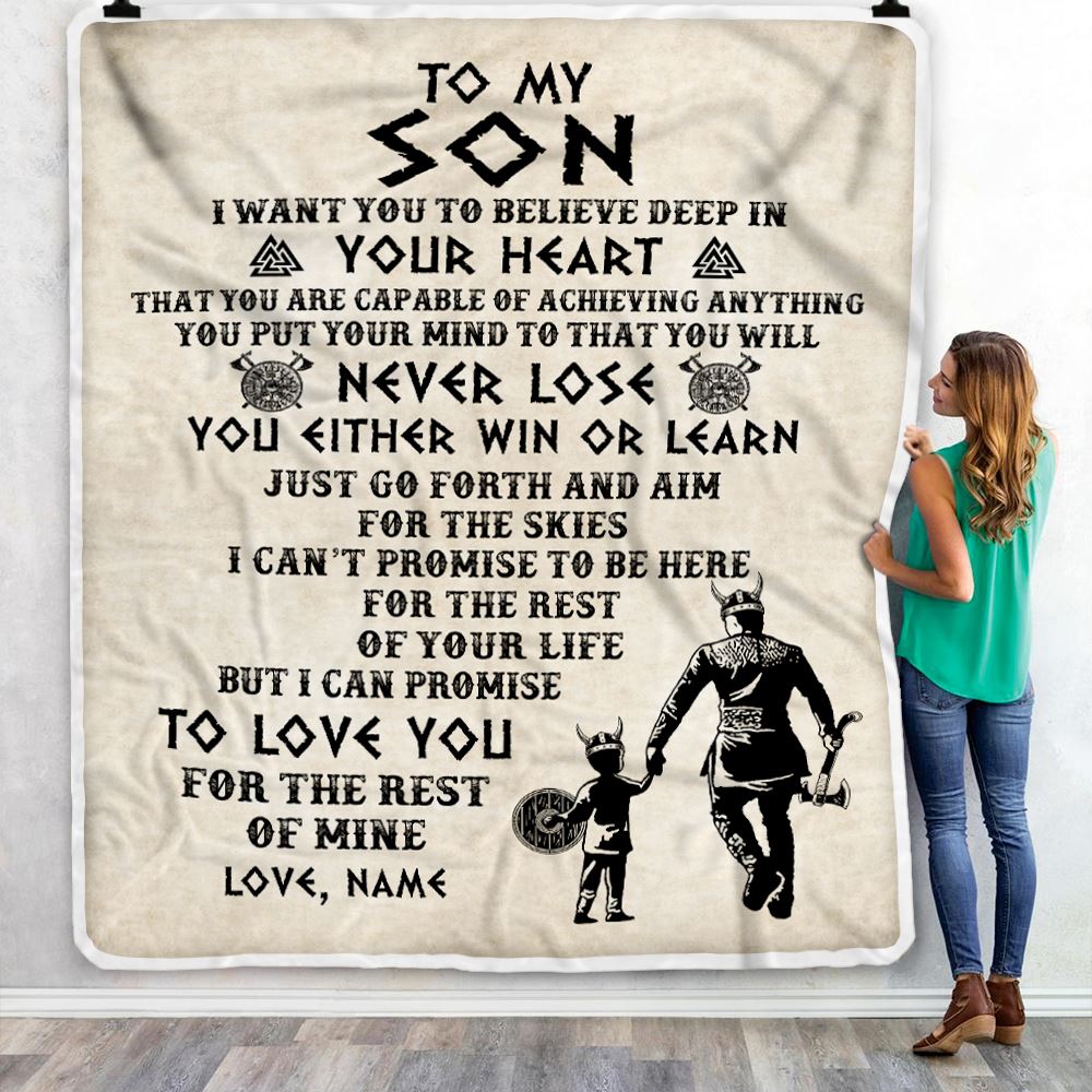 Personalized To My Son Blanket From Dad Father You Will Never Lose Viking Son Birthday Graduation Christmas Customized Fleece Throw Blanket | siriusteestore