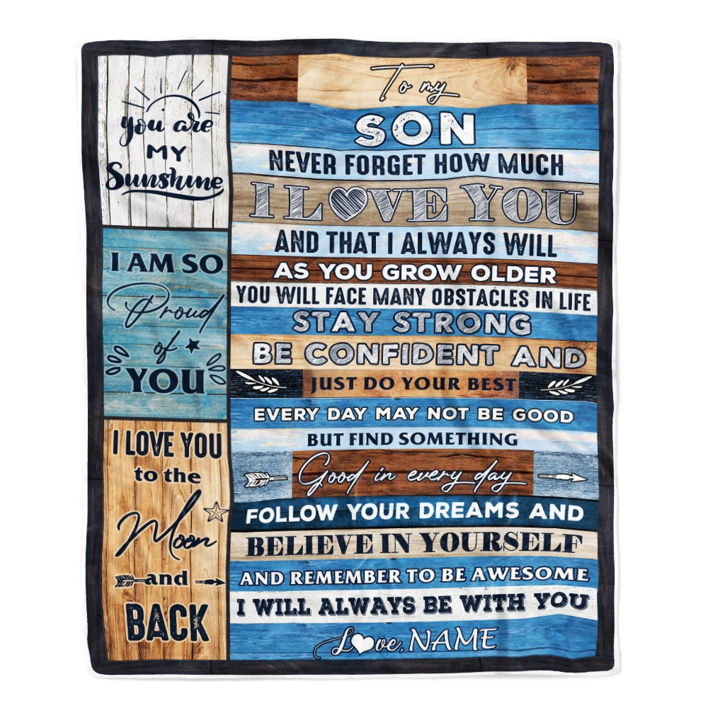 Personalized To My Son Blanket From Mom And Dad Proud Of You I Love You Wood Son Birthday Thanksgiving Christmas Customized Fleece Throw Blanket | siriusteestore