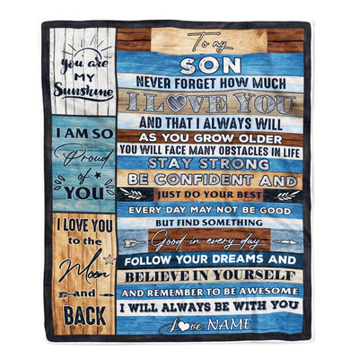 Personalized To My Son Blanket From Mom And Dad Proud Of You I Love You Wood Son Birthday Thanksgiving Christmas Customized Fleece Throw Blanket | siriusteestore