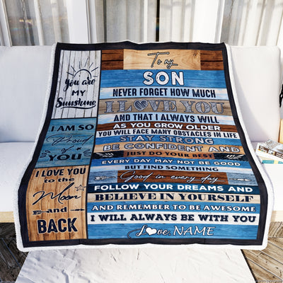 Personalized To My Son Blanket From Mom And Dad Proud Of You I Love You Wood Son Birthday Thanksgiving Christmas Customized Fleece Throw Blanket | siriusteestore