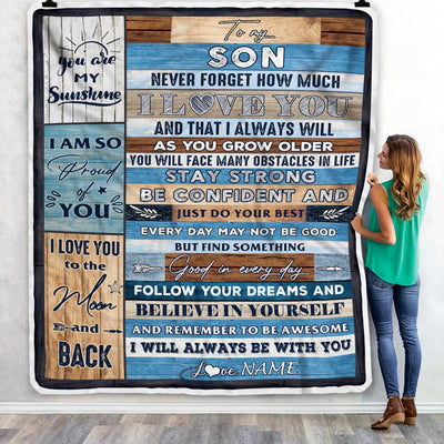 Personalized To My Son Blanket From Mom And Dad Proud Of You I Love You Wood Son Birthday Thanksgiving Christmas Customized Fleece Throw Blanket | siriusteestore