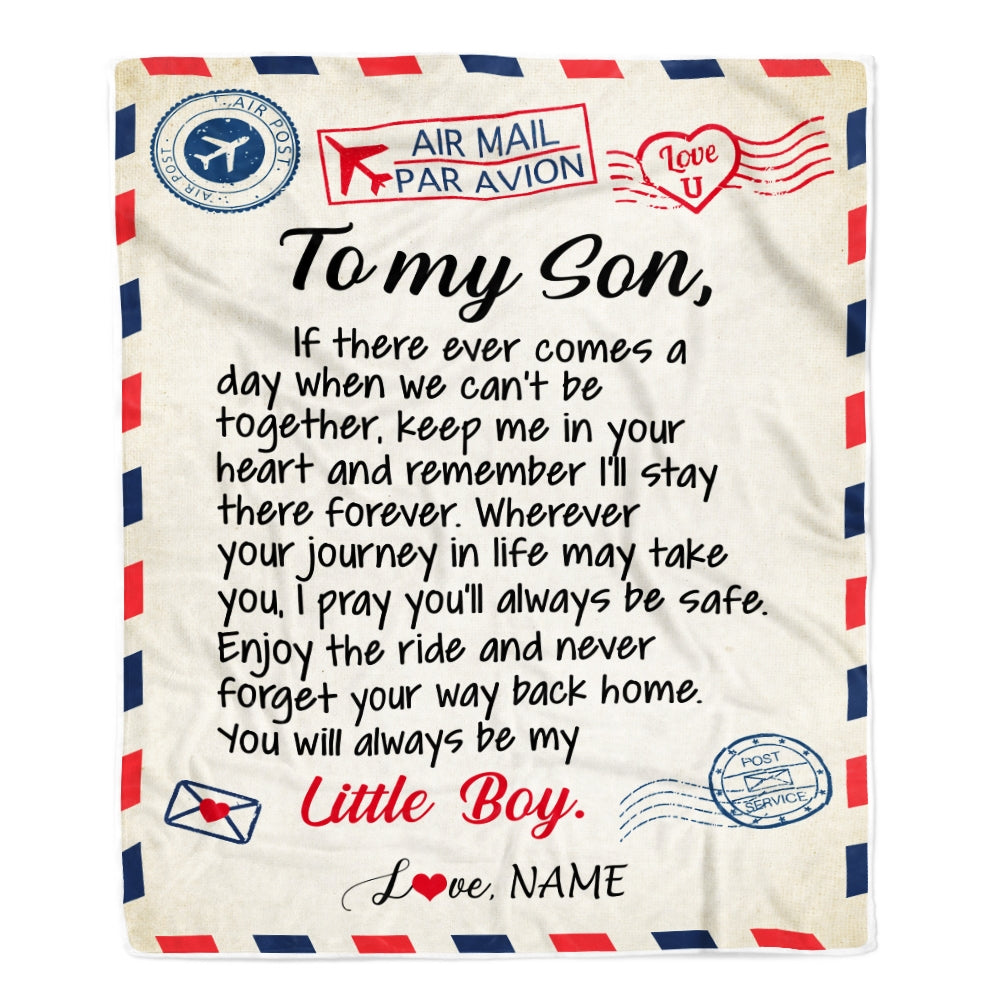Personalized To My Son Blanket From Mom Dad Air Mail Letter Little Boy Son Birthday Graduation Christmas Gift Customized Bed Quilt Fleece Throw Blanket | siriusteestore
