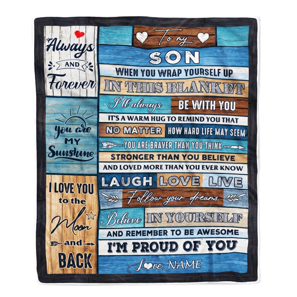 Personalized To My Son Blanket From Mom Dad Believe in Yourself Wood Son Birthday Graduation Christmas Customized Bed Quilt Fleece Throw Blanket | siriusteestore