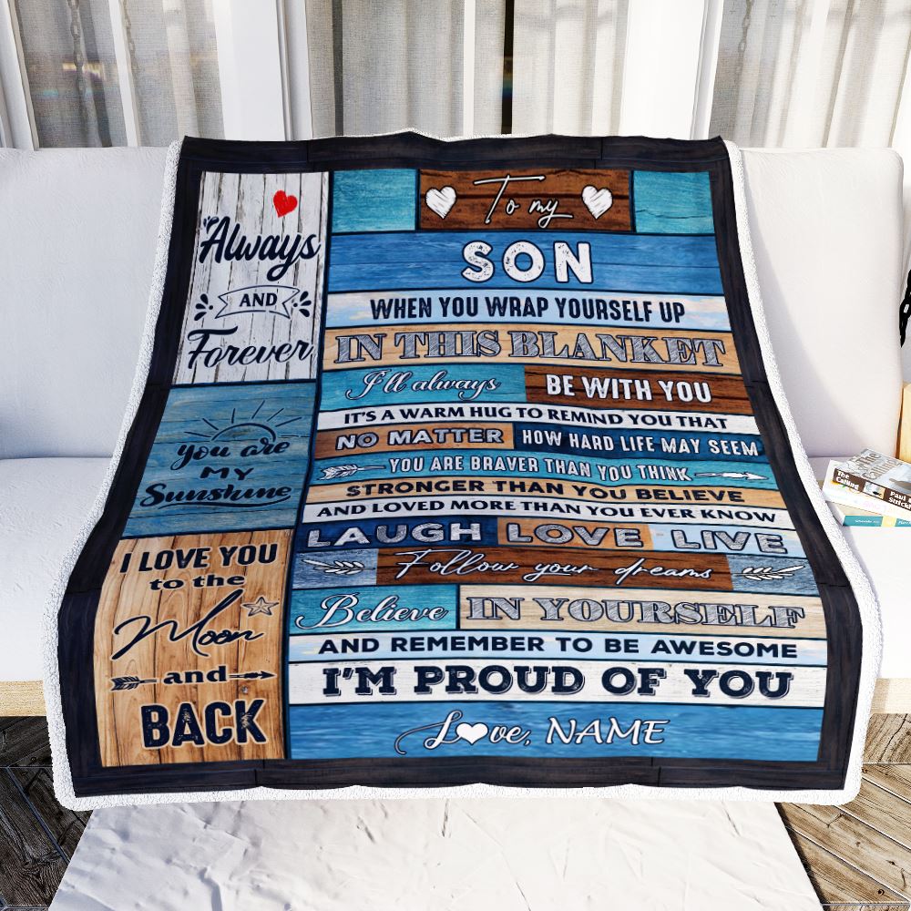 Personalized To My Son Blanket From Mom Dad Believe in Yourself Wood Son Birthday Graduation Christmas Customized Bed Quilt Fleece Throw Blanket | siriusteestore