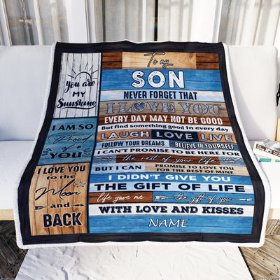 Personalized To My Son Blanket From Mom Dad I Love You Wood Son Birthday Christmas Thanksgiving Graduation Customized Fleece Blanket | siriusteestore
