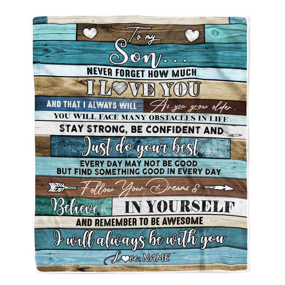 Personalized To My Son Blanket From Mom Dad Mother Father Wood Never Forget I Love You Son Birthday Graduation Christmas Customized Bed Fleece Throw Blanket | siriusteestore
