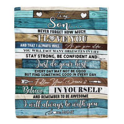 Personalized To My Son Blanket From Mom Dad Mother Father Wood Never Forget I Love You Son Birthday Graduation Christmas Customized Bed Fleece Throw Blanket | siriusteestore