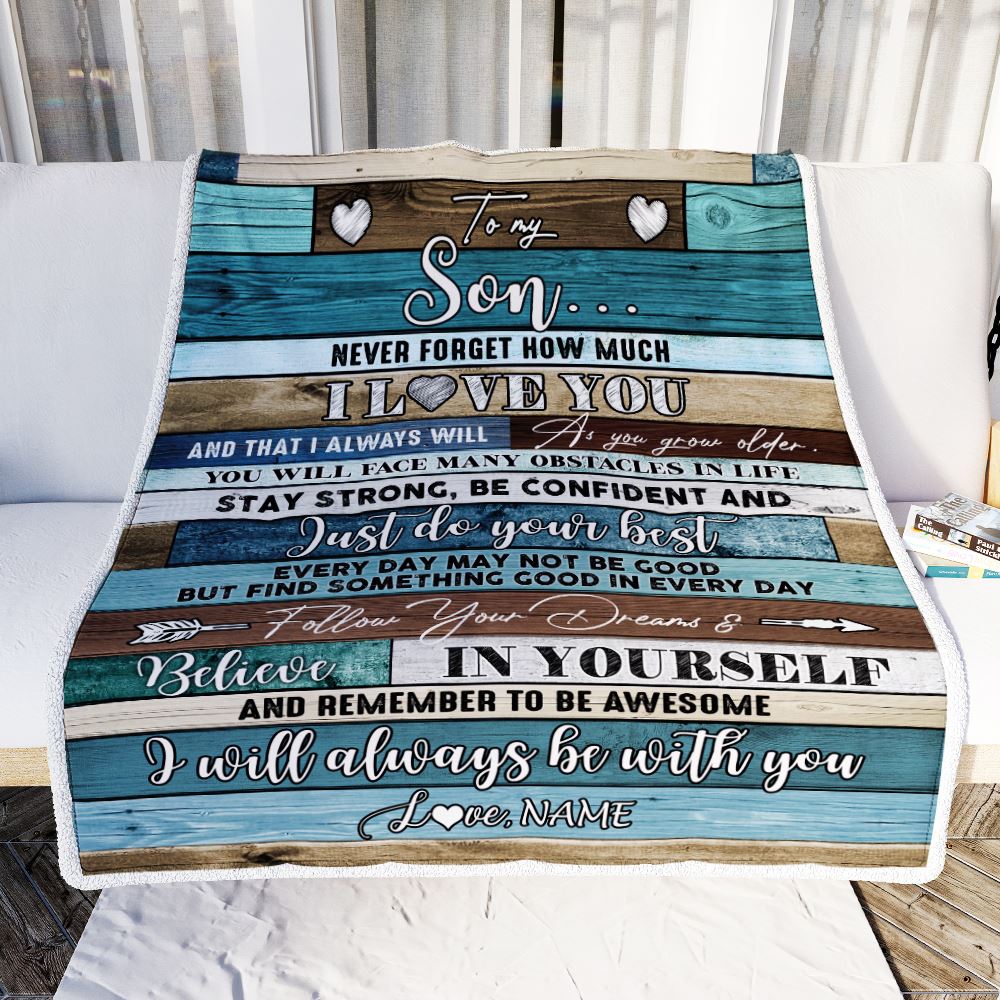 Personalized To My Son Blanket From Mom Dad Mother Father Wood Never Forget I Love You Son Birthday Graduation Christmas Customized Bed Fleece Throw Blanket | siriusteestore