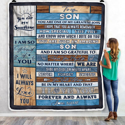 Personalized To My Son Blanket From Mom Dad Mother My Greatest Joys Son Birthday Graduation Christmas Customized Bed Fleece Throw Blanket | siriusteestore