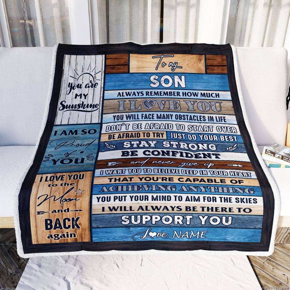 Personalized To My Son Blanket From Mom Dad Mother Wood How Much I Love You Son Birthday Travel Graduation Christmas Customized Fleece Throw Blanket | siriusteestore