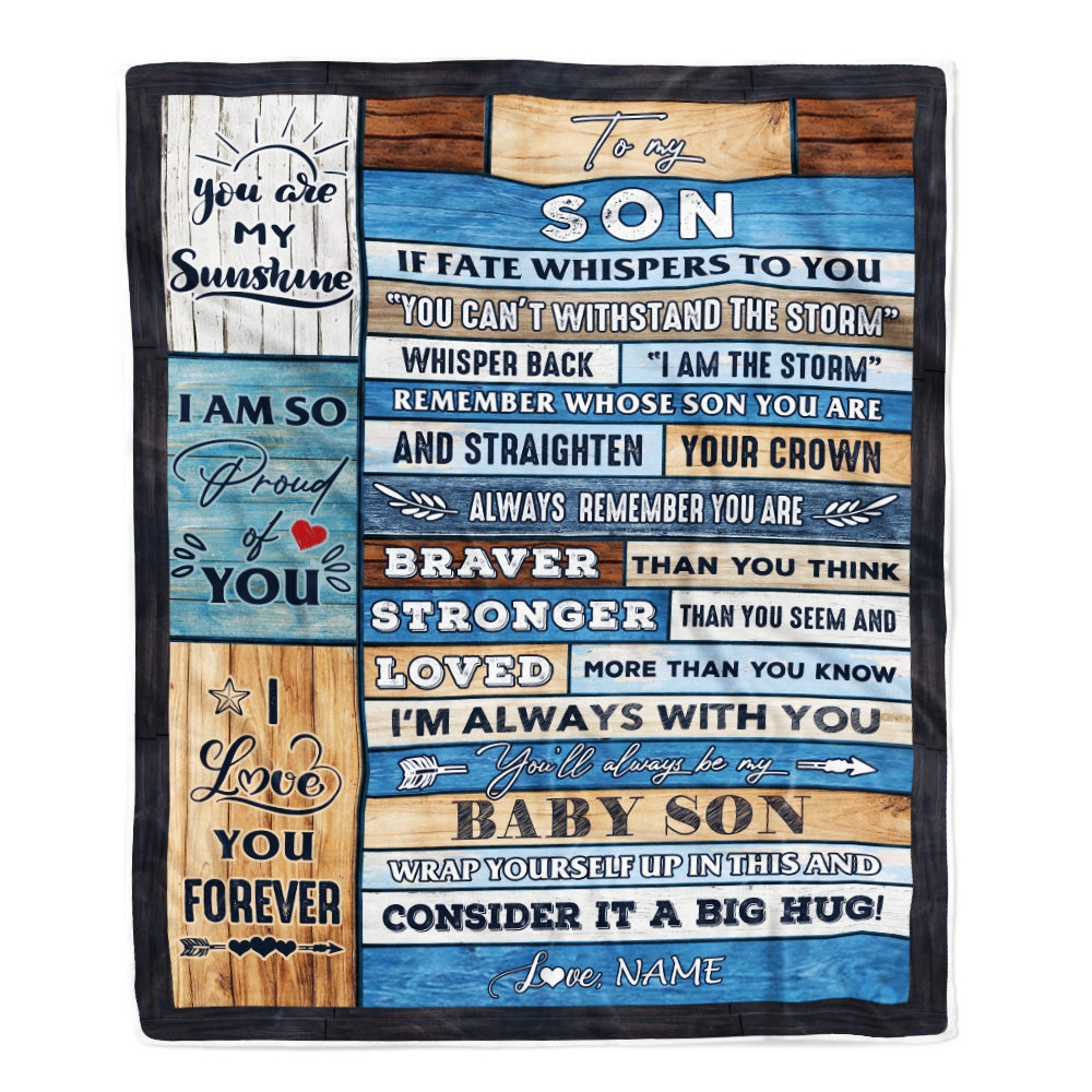 Personalized To My Son Blanket From Mom Dad Mother Wood I Am The Storm Son Birthday Graduation Christmas Customized Fleece Throw Blanket | siriusteestore