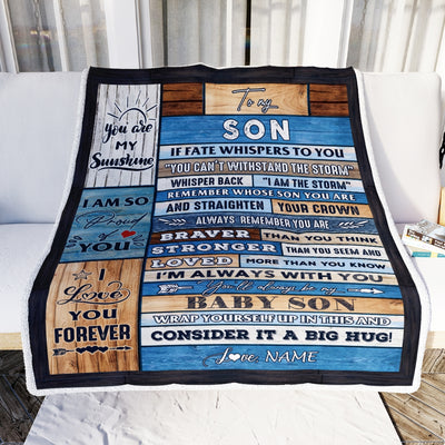 Personalized To My Son Blanket From Mom Dad Mother Wood I Am The Storm Son Birthday Graduation Christmas Customized Fleece Throw Blanket | siriusteestore