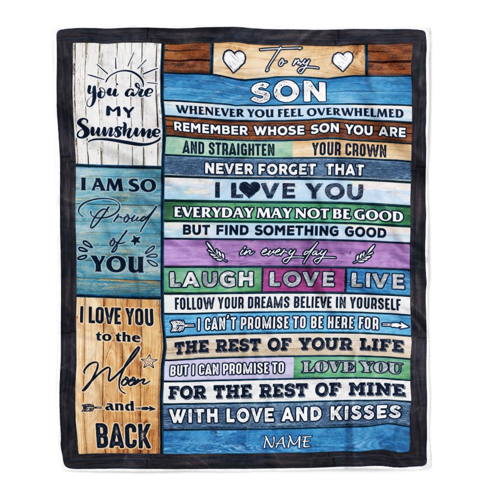Personalized To My Son Blanket From Mom Dad Mother Wood Whenever You Feel Overwhelmed Son Birthday Graduation Christmas Customized Fleece Blanket | siriusteestore