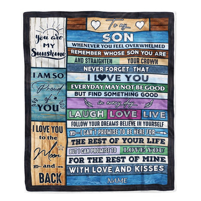 Personalized To My Son Blanket From Mom Dad Mother Wood Whenever You Feel Overwhelmed Son Birthday Graduation Christmas Customized Fleece Blanket | siriusteestore