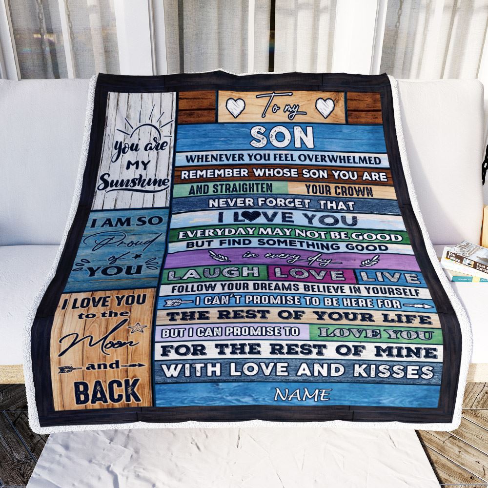 Personalized To My Son Blanket From Mom Dad Mother Wood Whenever You Feel Overwhelmed Son Birthday Graduation Christmas Customized Fleece Blanket | siriusteestore